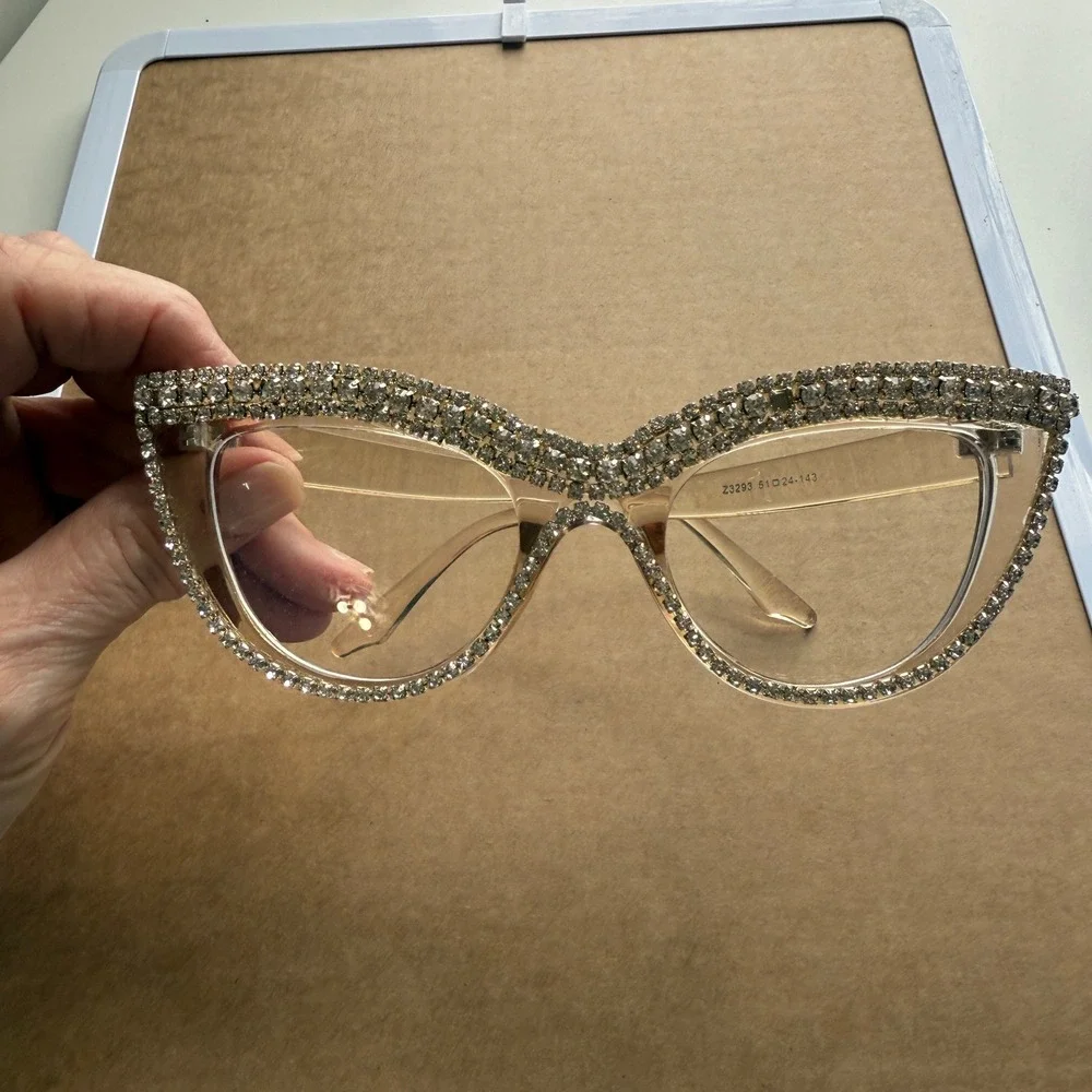 Glamorous Cat Eye Rhinestone Glasses Clear Lens Fashion Statement Eyewear‎ Z3293